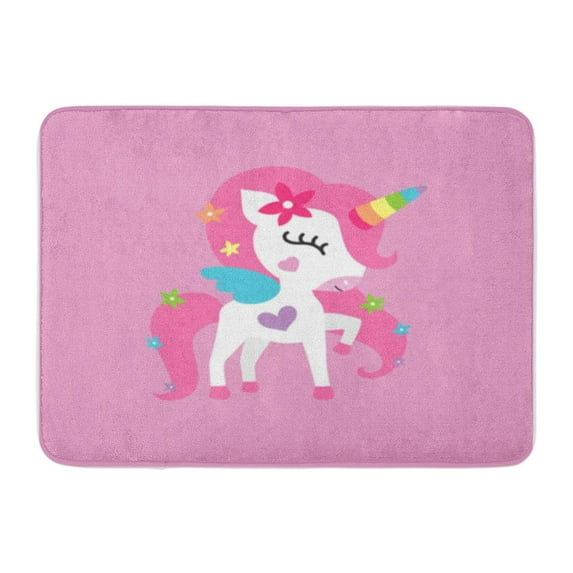 SIDONKU Blue Pattern Unicorn Pony Pink Girl Colorful Baby Cute Doormat Floor Rug Bath Mat 23.6x15.7 inch