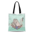thumbnail image 1 of SIDONKU Canvas Tote Bag Blue Cute Swan Crown and Flowers Fairytale Princess Reusable Shoulder Grocery Shopping Bags Handbag, 1 of 1