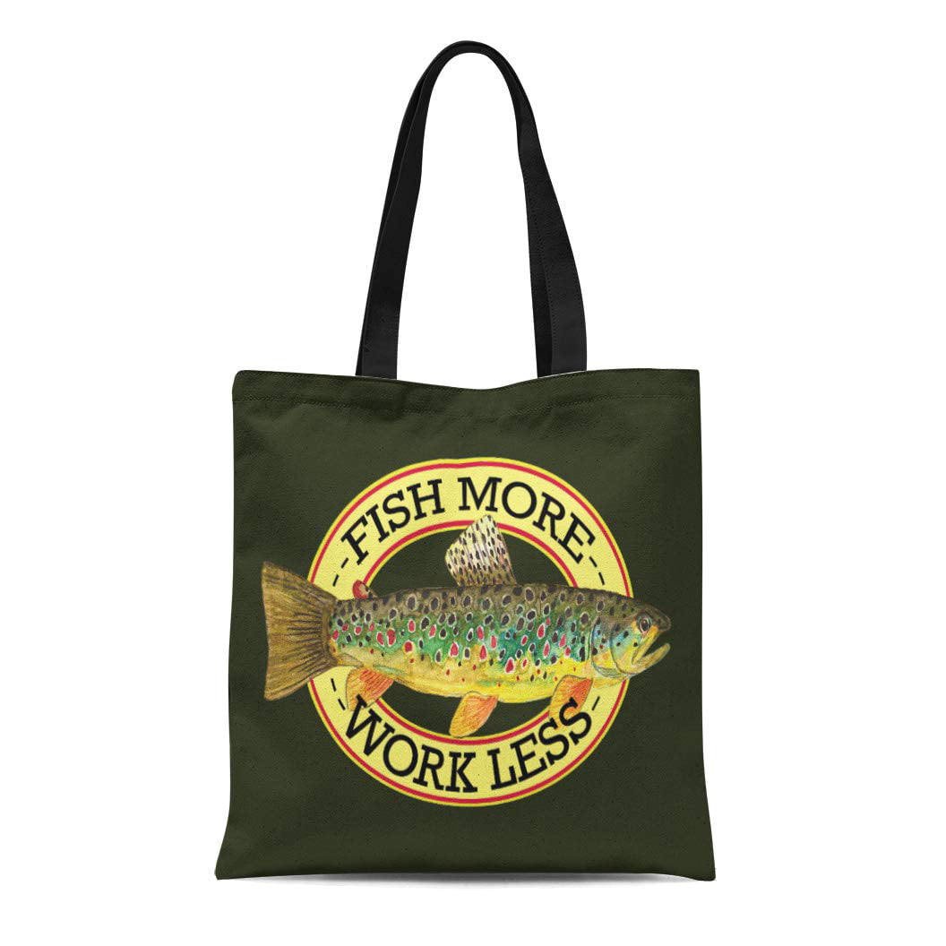 SIDONKU Canvas Tote Bag Brown Fly Funny Fishing Words for Fish