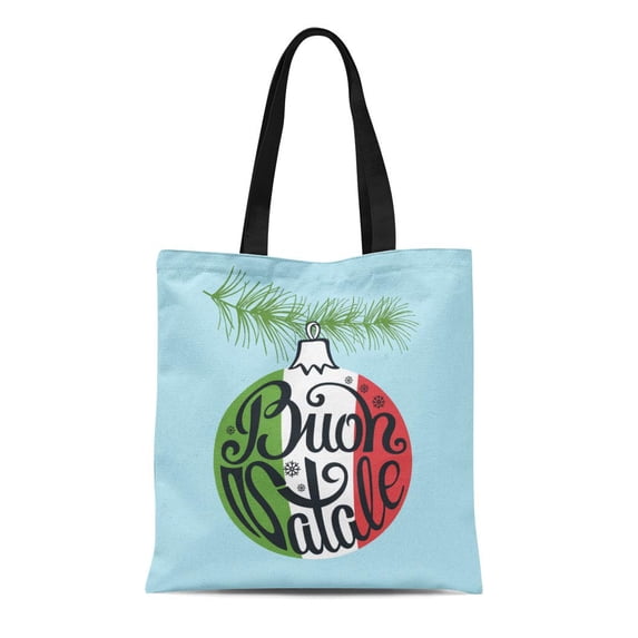 SIDONKU Canvas Tote Bag Christmas Ball Buon Natale Italian Flag Lettering Spruce Tree Reusable Shoulder Grocery Shopping Bags Handbag