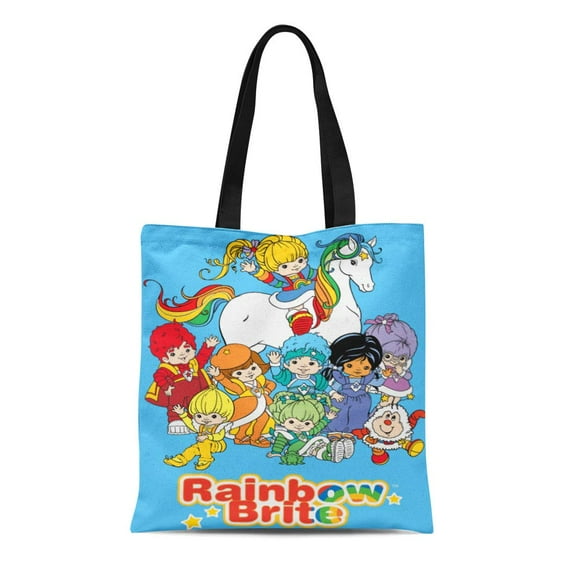 SIDONKU Canvas Tote Bag Colorful 80S Classic Rainbow Brite Kids of Land Cartoon Reusable Handbag Shoulder Grocery Shopping Bags