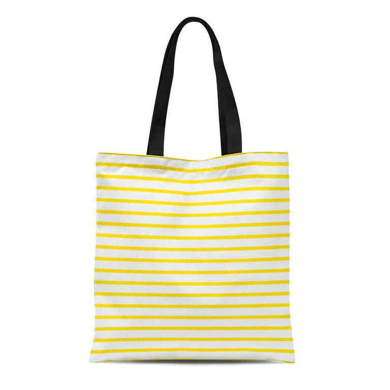 SIDONKU Canvas Tote Bag Colorful Thin Bright Yellow and White Striped That Is Durable Reusable Shopping Shoulder Grocery Bag