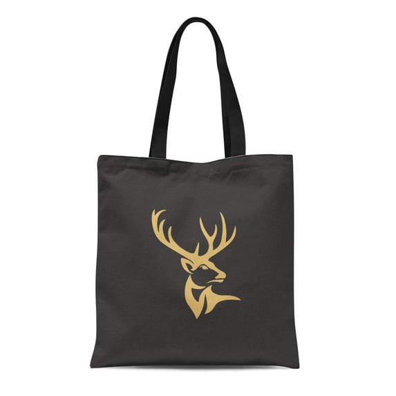 SIDONKU Canvas Tote Bag Deer Antlers Black Head Emblem Graphic Hipster Hunting Durable Reusable Shopping Shoulder Grocery Bag