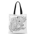 thumbnail image 1 of SIDONKU Canvas Tote Bag Doodle Horse Face Page Head for Adult Coloring Reusable Shoulder Grocery Shopping Bags Handbag, 1 of 1