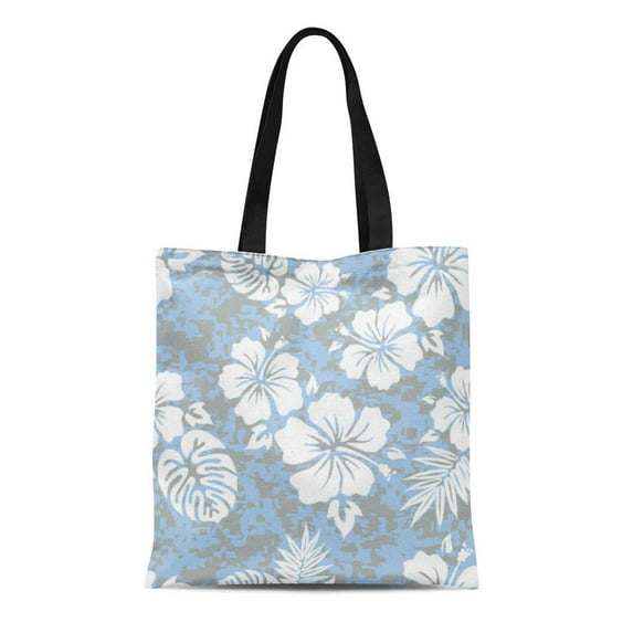 SIDONKU Canvas Tote Bag Flower Hawaiian Aloha Pattern Hawaii Luau Polynesian Retro Surf Reusable Shoulder Grocery Shopping Bags Handbag