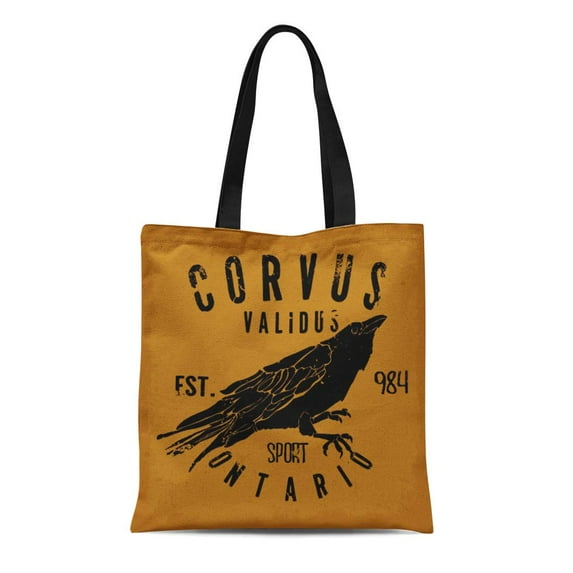 SIDONKU Canvas Tote Bag Halloween Crow Raven Abstract Badge Bird Black Drawing Emblem Reusable Shoulder Grocery Shopping Bags Handbag