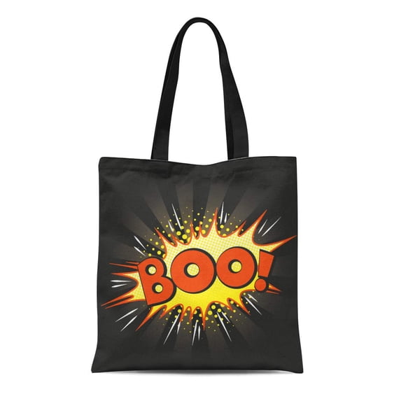 SIDONKU Canvas Tote Bag Halloween Pop Boo Exploding Over Comic Speech Bubble Durable Reusable Shopping Shoulder Grocery Bag