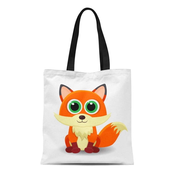 SIDONKU Canvas Tote Bag Orange Baby Sitting Cute Smiling Little Fox Adorable Durable Reusable Shopping Shoulder Grocery Bag