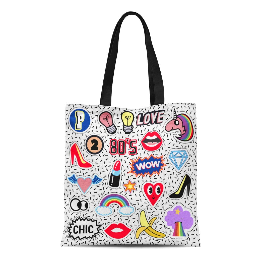 SIDONKU Canvas Tote Bag Pins Patches and Notes Collection in Cartoon Hands  Durable Reusable Shopping Shoulder Grocery Bag