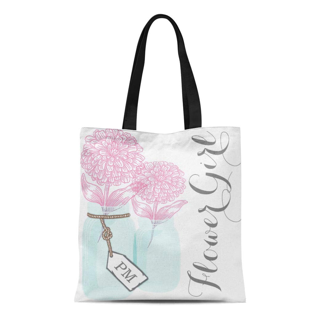 SIDONKU Canvas Tote Bag Personalized Monogram Flower Girl Mason
