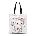 thumbnail image 1 of SIDONKU Canvas Tote Bag Pink Face Cute Cat Sketch Children Girl Text Meow Reusable Shoulder Grocery Shopping Bags Handbag, 1 of 1