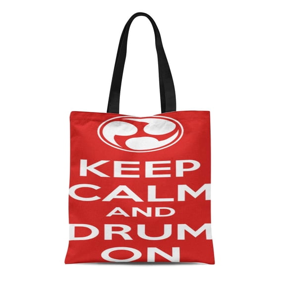 SIDONKU Canvas Tote Bag Red Taiko Keep Calm and on Tomoe Mitsudomoe Swirl Reusable Handbag Shoulder Grocery Shopping Bags