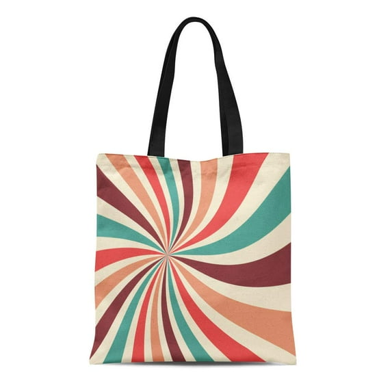 SIDONKU Canvas Tote Bag Retro Starburst Sunburst Pattern Vintage Color Palette of Burgundy Reusable Shoulder Grocery Shopping Bags Handbag