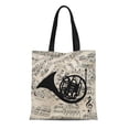 thumbnail image 1 of SIDONKU Canvas Tote Bag Silhouette Vintage Sheet Music French Horn Clef Note Notes Reusable Handbag Shoulder Grocery Shopping Bags, 1 of 1