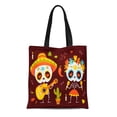 thumbnail image 1 of SIDONKU Canvas Tote Bag Skull Cartoon Day of Dead Autumn Leaves Calavera Guitar Reusable Shoulder Grocery Shopping Bags Handbag, 1 of 1
