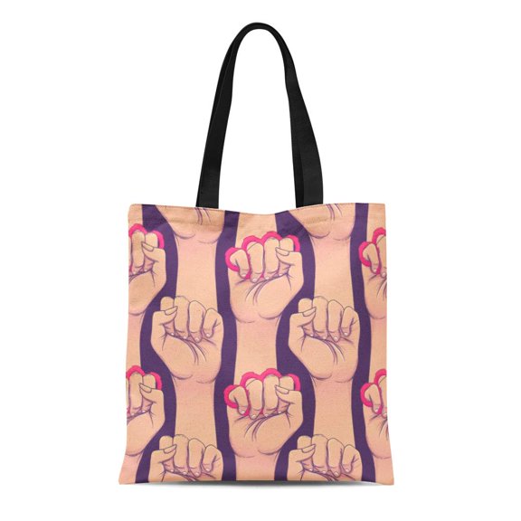 SIDONKU Canvas Tote Bag Woman Hand Brass Knuckles Fist Raised Up Girl Power Reusable Shoulder Grocery Shopping Bags Handbag