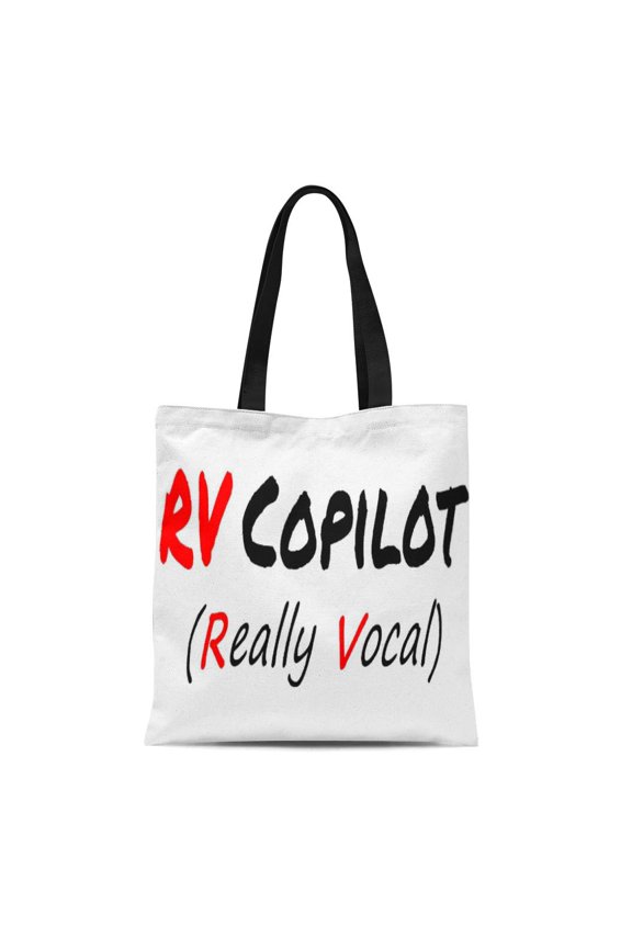 Canvas Tote Bag Women Funny Rv Copilot Humor Rving Rver Recreational Vehicle Reusable Handbag Shoulder Grocery Shopping Bags
