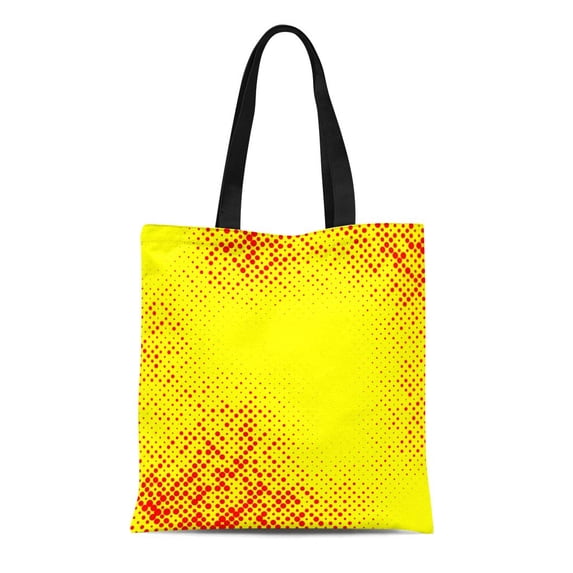 SIDONKU Canvas Tote Bag Yellow Warhol Irregular Halftone Pop Polka Dot Pattern Red Durable Reusable Shopping Shoulder Grocery Bag