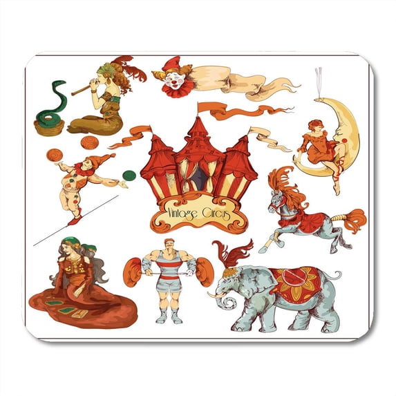 SIDONKU Carnival Vintage Retro Circus in Sketch Vividly Colored White Mousepad Mouse Pad Mouse Mat 9x10 inch