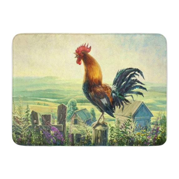 SIDONKU Cock Rooster in Summer Landscape Digital Paint Farm Chicken Doormat Floor Rug Bath Mat 30x18 inch
