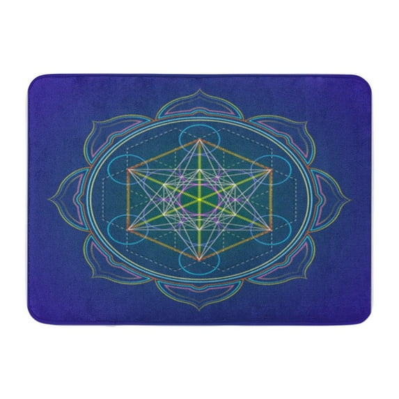 SIDONKU Colorful Colored Mandala Sacred Geometry Metatron Cube Yantra Lotus Doormat Floor Rug Bath Mat 23.6x15.7 inch