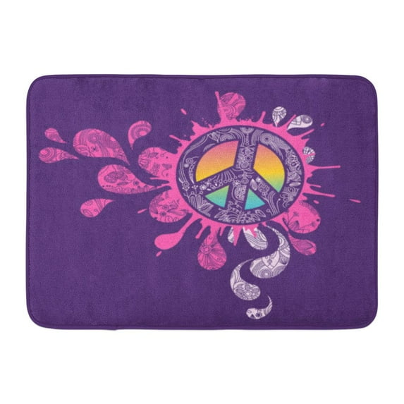 SIDONKU Colorful Love Splattered Peace Sign Graffiti Symbol Rainbow Floral Doormat Floor Rug Bath Mat 23.6x15.7 inch