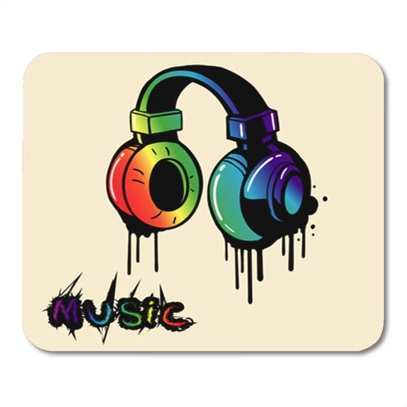 SIDONKU Colorful Music Headphone Rainbow in Graffiti Audio Bass Black Mousepad Mouse Pad Mouse Mat 9x10 inch