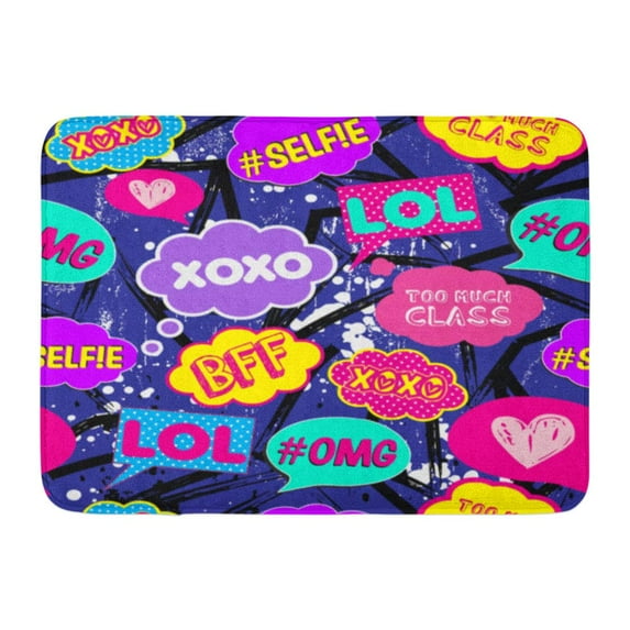 SIDONKU Colorful Pattern Abstract Pop Comicspeech Bubbles Modern for Girls and Boys LOL XOXO Selfie BFF Graffiti Doormat Floor Rug Bath Mat 23.6x15.7 inch