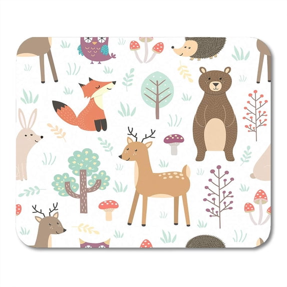 SIDONKU Colorful Pattern Forest Cute Fox Deer Bear Rabbit Hedgehog and Owl Woodland Mousepad Mouse Pad Mouse Mat 9x10 inch