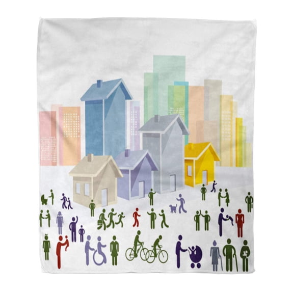 SIDONKU Flannel Throw Blanket Architecture Absolute in The City Pedestrian Ownership Bicycle Building Soft for Bed Sofa and Couch 50x60 Inches