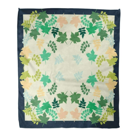 SIDONKU Flannel Throw Blanket Autumn Arrangement from Pretty Green Yellow Leaves Modern Floral Soft for Bed Sofa and Couch 50x60 Inches