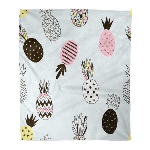 SIDONKU Flannel Throw Blanket Fruit Cool Pineapple Aloha Cute Detailed Doodle Exotic Graphic Soft for Bed Sofa and Couch 50x60 Inches