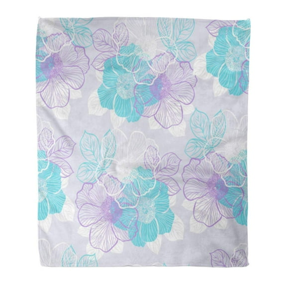 SIDONKU Flannel Throw Blanket Gray Abstract Floral Pattern Flowers of Peony Green Beautiful Soft for Bed Sofa and Couch 50x60 Inches