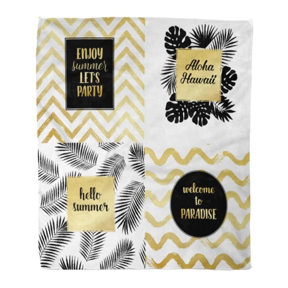 SIDONKU Flannel Throw Blanket Hello Summer Enjoy Let Party Aloha Hawaii in Black Soft for Bed Sofa and Couch 50x60 Inches