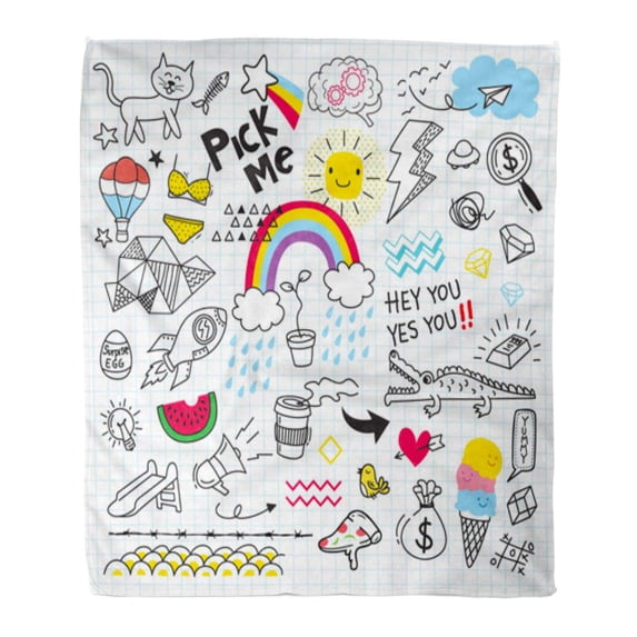 SIDONKU Flannel Throw Blanket Lightning Kid of Colorful Doodle on Rainbow Sketch Sketchy Soft for Bed Sofa and Couch 50x60 Inches