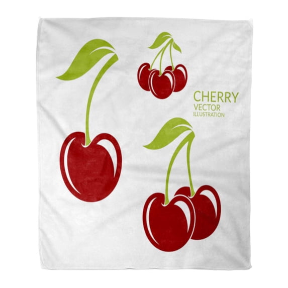 SIDONKU Flannel Throw Blanket Red Berry Cherry Berries on Silhouette Flat Abstract Branch Soft for Bed Sofa and Couch 58x80 Inches