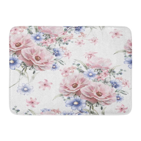 SIDONKU Gray Blossom Pink Flowers and Leaves on Watercolor Floral Pattern Rose in Pastel Color Abstract Doormat Floor Rug Bath Mat 23.6x15.7 inch