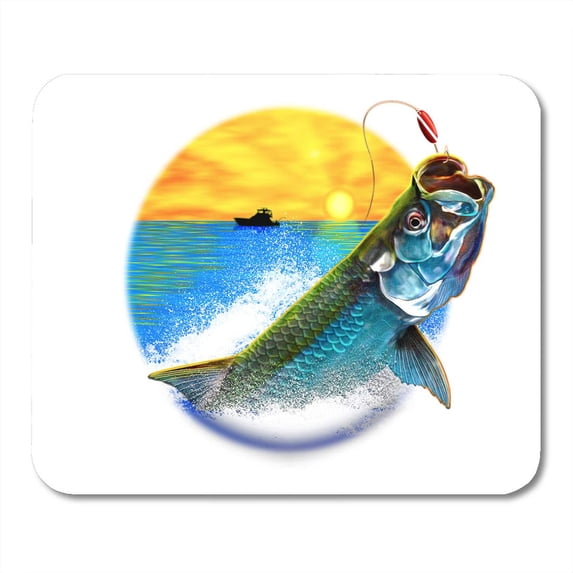 SIDONKU Green Fishing Tarpon Jumping Painting Variation Blue Fish Saltwater Lure Mousepad Mouse Pad Mouse Mat 9x10 inch