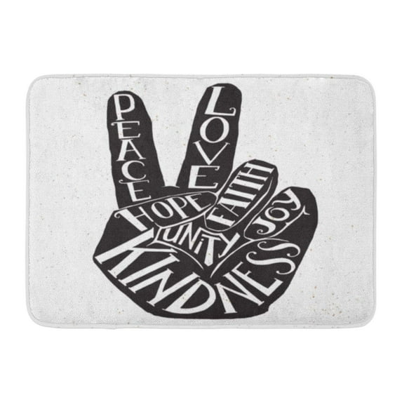 SIDONKU Lettering Peace Sign Hand Showing Two Fingers Values Words Love Faith Joy Hope Kindness Unity Hipster Doormat Floor Rug Bath Mat 23.6x15.7 inch