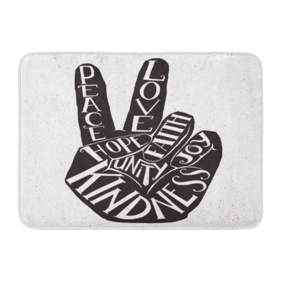 SIDONKU Lettering Peace Sign Hand Showing Two Fingers Values Words Love Faith Joy Hope Kindness Unity Hipster Doormat Floor Rug Bath Mat 23.6x15.7 inch