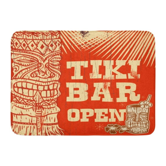 SIDONKU Orange Hawaii Vintage Wooden Sign Tiki Bar Open Party Drink Cocktail Doormat Floor Rug Bath Mat 23.6x15.7 inch