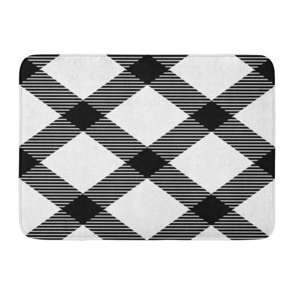 SIDONKU Pattern Checkered Gingham in Black and White Geo Plaid Diagonal Tartan Doormat Floor Rug Bath Mat 23.6x15.7 inch