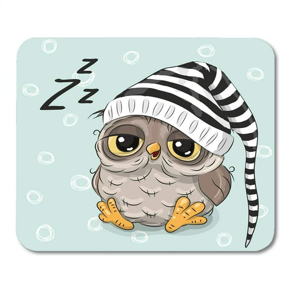 SIDONKU Pink Bedtime Sleeping Cute Owl in Hood on Blue Bird Hat Holidays Mousepad Mouse Pad Mouse Mat 9x10 inch