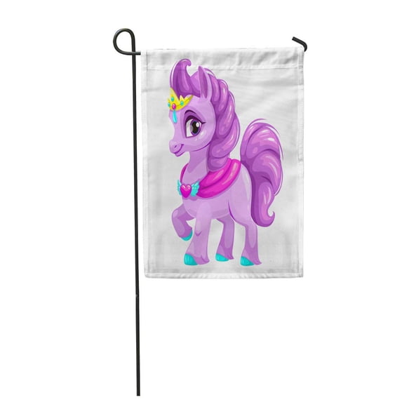 SIDONKU Pink Cute Cartoon Little Horse Princess Pony Girl Purple Garden Flag Decorative Flag House Banner 28x40 inch