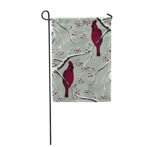 SIDONKU Red Berries Winter Cardinal Bird on Tree Branch Garden Flag Decorative Flag House Banner 28x40 inch