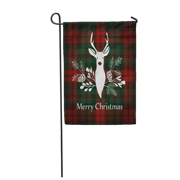 SIDONKU Red Merry Christmas Reindeer Bouquet Floral Tartan Checkered Plaid Garden Flag Decorative Flag House Banner 12x18 inch