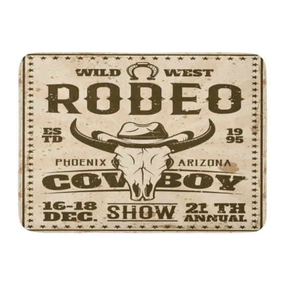 SIDONKU Rodeo Show for Event in Retro Skull Cowboy Hat Headline and Description Layered Separate Text Doormat Floor Rug Bath Mat 23.6x15.7 inch
