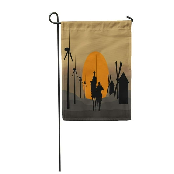 SIDONKU Silhouette of Don Quixote De La Mancha Cervantes Spanish Garden Flag Decorative Flag House Banner 28x40 inch