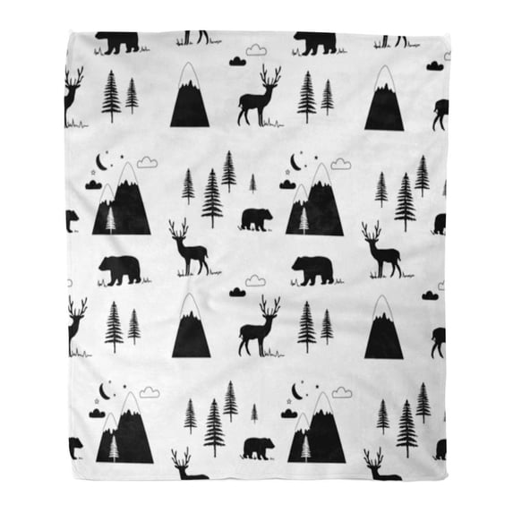 SIDONKU Throw Blanket 58x80 Inches Green Bear Black and White Forest Pattern Mountain Abstract Adventure Arrow Warm Flannel Soft Blanket for Couch Sofa Bed