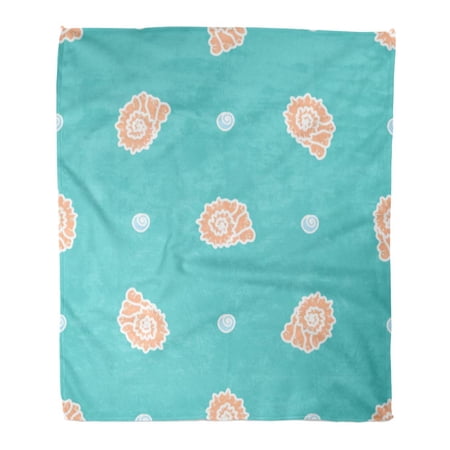 SIDONKU Throw Blanket Warm Cozy Print Flannel Blue Abstract Seashells All Over Aquatic Beach Beauty Collection Color Craft Comfortable Soft for Bed Sofa and Couch 58x80 Inches